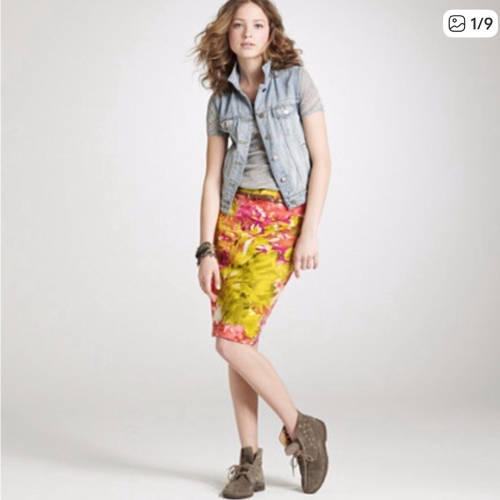 J. Crew Floral Lined Pencil Skirt in Yellow and Pink size 12